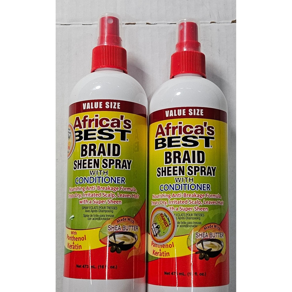 2 Pack Africa's Best Braid Sheen Spray with Conditioner Shea Butter 16oz Each
